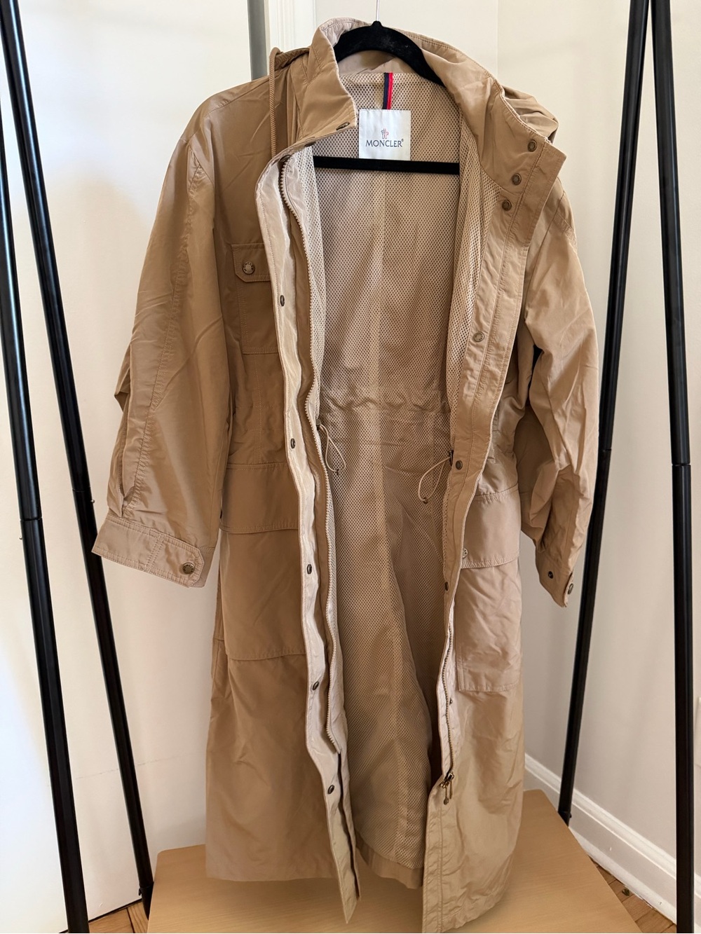 Moncler Nantes Hooded Shell Parka Beige Utility Trench Coat for Women - Picture 6 of 16